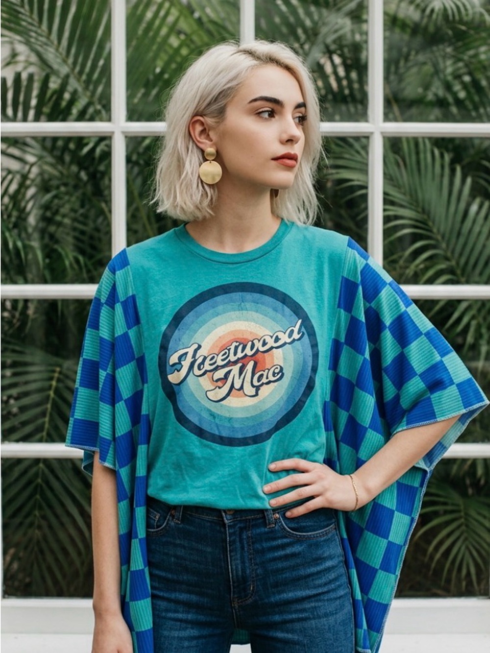 Turquoise Fleetwood Mac Graphic Upcycled Band Tee, fits size 3x and under